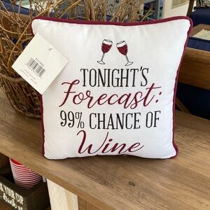 NWT Wine Forecast Embroidered Accent Pillow - White and Burgundy